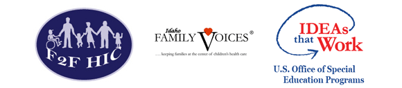 F2F HIC Logo Idaho family voices logo, IDEAs that work logo