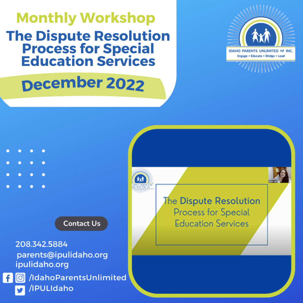 December 2022 - The Dispute Reolution Process for Special Education Services