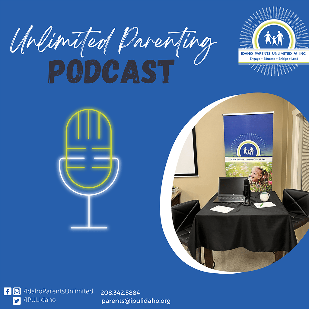 Podcast Flyer image showing a microphone image on the left and a podcast recording picture on the right