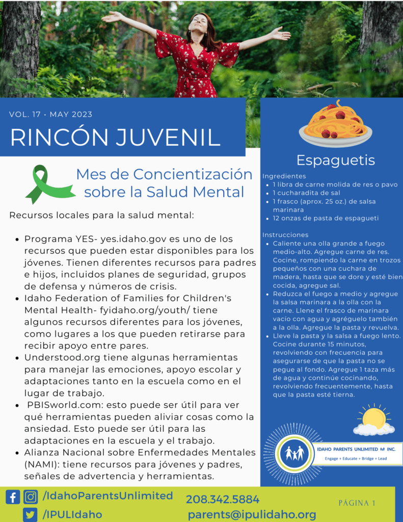 IMAGEN DE MUJER EN VESTIDO ROJO DE PIE EN EL BOSQUE; CINTA DE CONCIENTIZACIÓN SOBRE LA SALUD MENTAL; ESPAGUETIS DEL LADO DERECHO; SOL DETRÁS DE LAS NUBES