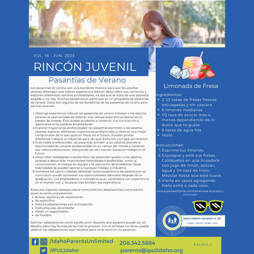 IMAGEN DE MUJER ADULTA JOVEN EN COMPUTADORA; IMAGEN DE LIMONADA DE FRESA JUNTO A FRESAS Y HIELO EN LADO DERECHO