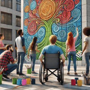 a group of youth working on a mural together