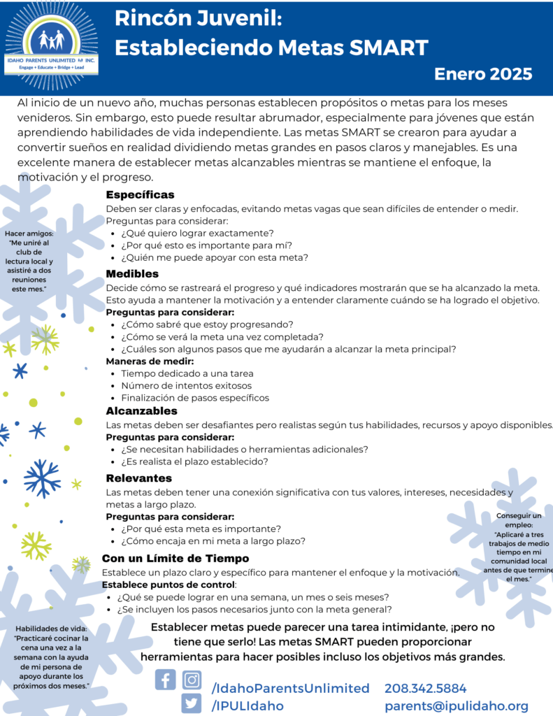 Youth corner flyer in Spanish