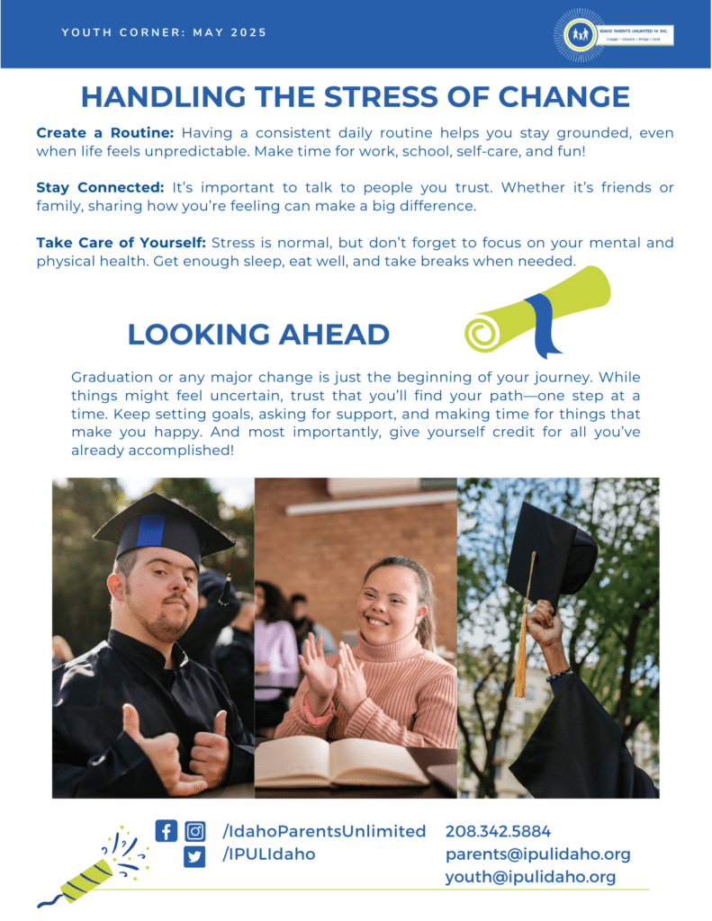 Three proud graduates pose in images across the bottom of the page