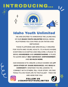 Announcement flyer - blue background, white box with black text inside