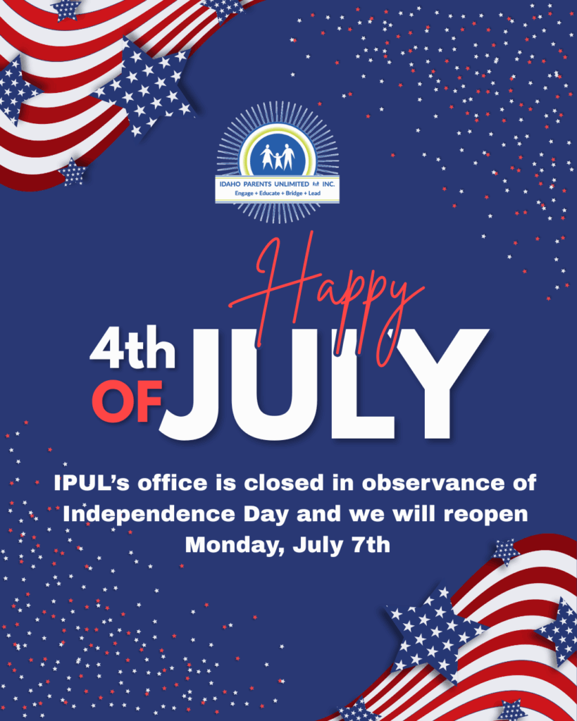 White text on blue background with stylized American flags in top left and bottom right corners