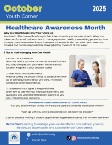 text on white background blue bar at the top and bottom of the page, and image of two people in the middle right of the page