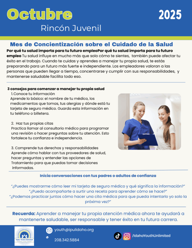Texto sobre fondo blanco, con una barra azul en la parte superior y otra en la parte inferior de la página, e imagen de dos personas en la parte media derecha de la página.