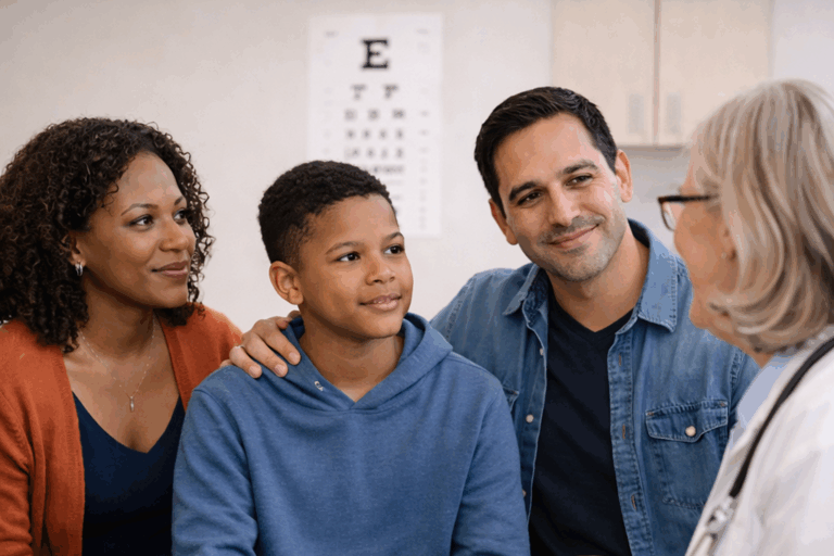 a doctor talks to a family