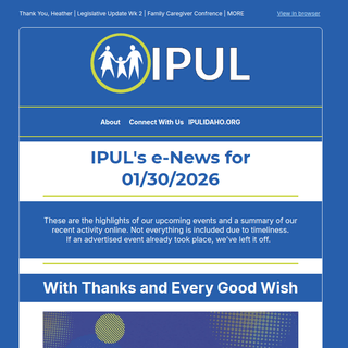 Thumbnail for the top of this week's issue - blue background, white boxes containing text, IPUL logo at top