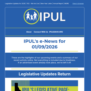 Thumbnail for the top of this week's issue - blue background, white boxes containing text, IPUL logo at top