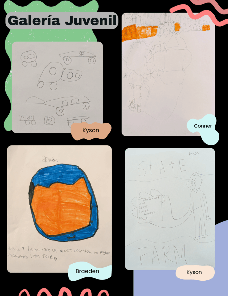 Four hand drawn images with names over them -descriptions in text