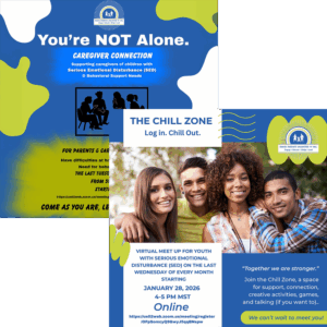 a collage of two fliers - caregiver connections and the chill zone