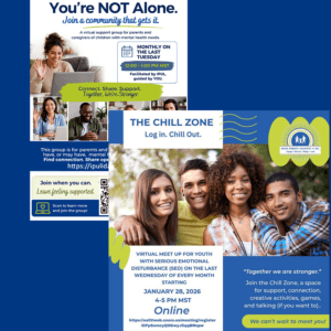 a composite image of two different fliers for events that are for caregivers and youth to make connections