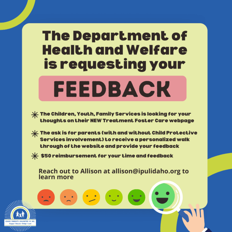 flyer with the text listed nearby on it - large red block with feedback and a group of smiley faces along the bottom running from red and angry to green and smiling