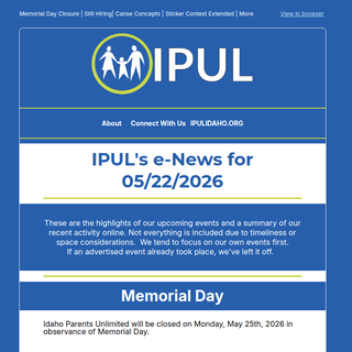 Screen capture of the top of the newsletter