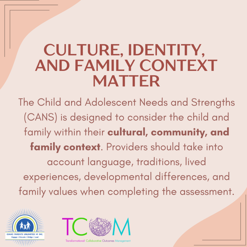 A square images that has peach colored corners on a light peach background with the text in the middle - at the bottom of the page are the TCOM and IPUL logos with 'Transformational Collaborative Outcomes Management" and "Idaho Parents Unlimited - Engage Educate Bridge Lead" as part of the logos.