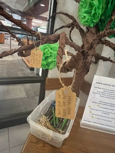 A Hope Tree display at a public library in Sandpoint, Idaho