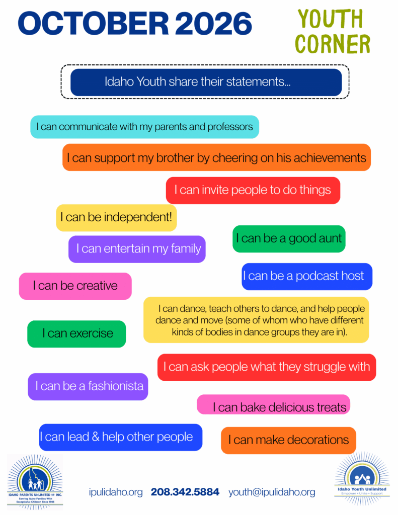 Rounded boxes in many bright colours, each holding one youth's statement, under a dark blue banner - image text next to image