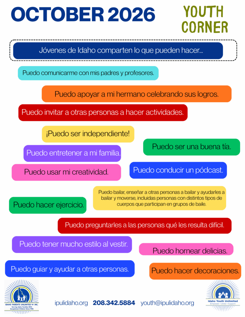 Rounded boxes in many bright colours, each holding one youth's statement, under a dark blue banner - image text next to image